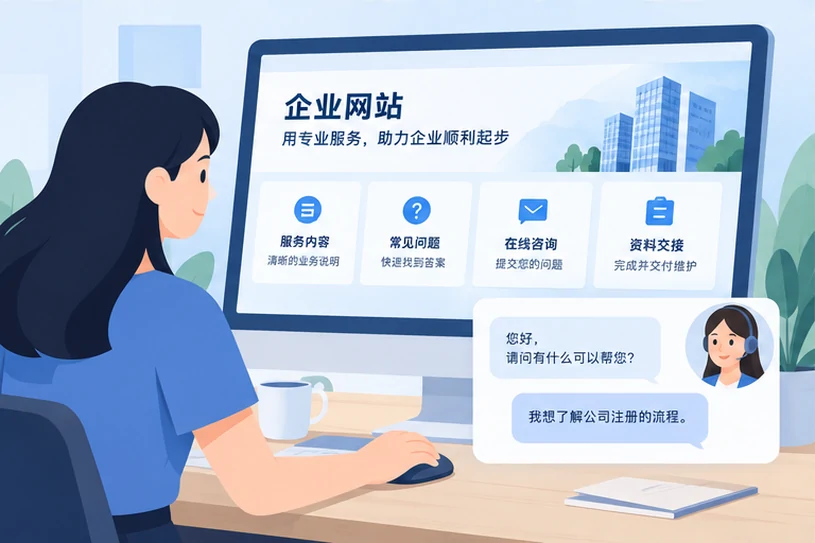 企业网站展示业务与服务信息的场景示意