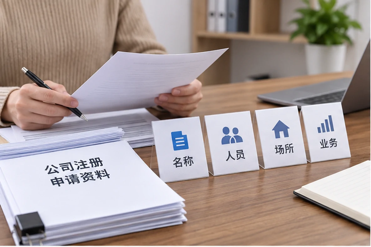 核对注册公司资料与办理事项的服务场景示意