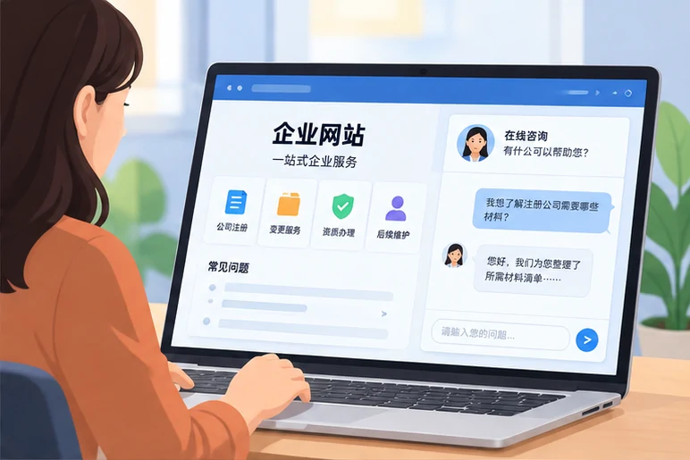企业网站展示业务与服务信息的场景示意