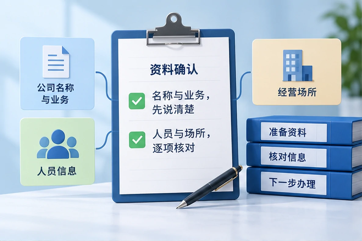 核对注册公司资料与办理事项的服务场景示意