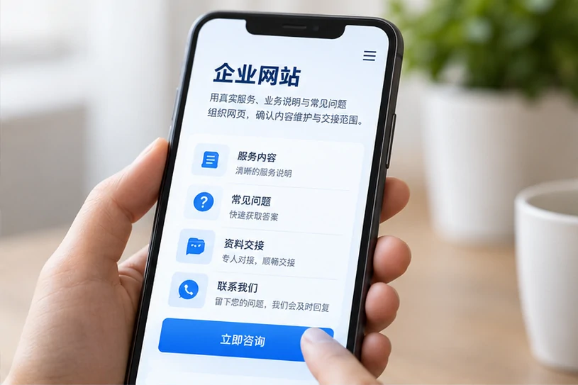 企业网站展示业务与服务信息的场景示意