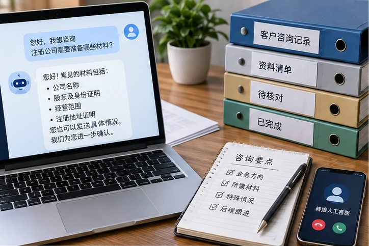 在线客服接待与咨询整理的服务场景示意
