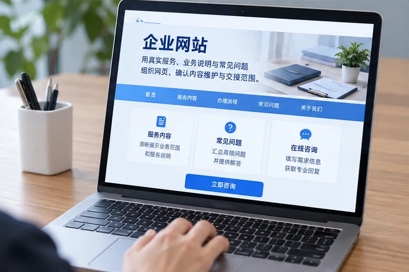 企业网站展示业务与服务信息的场景示意
