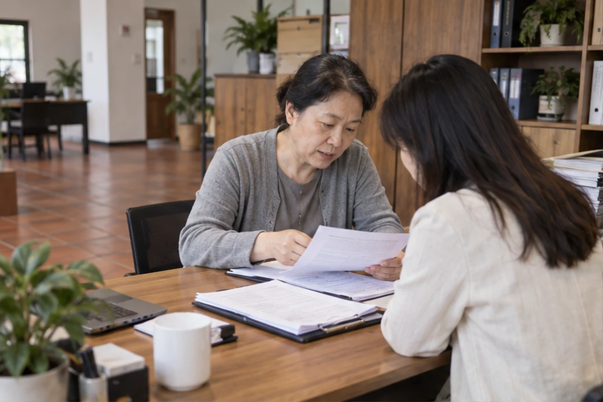 核对注册公司资料与办理事项的服务场景示意