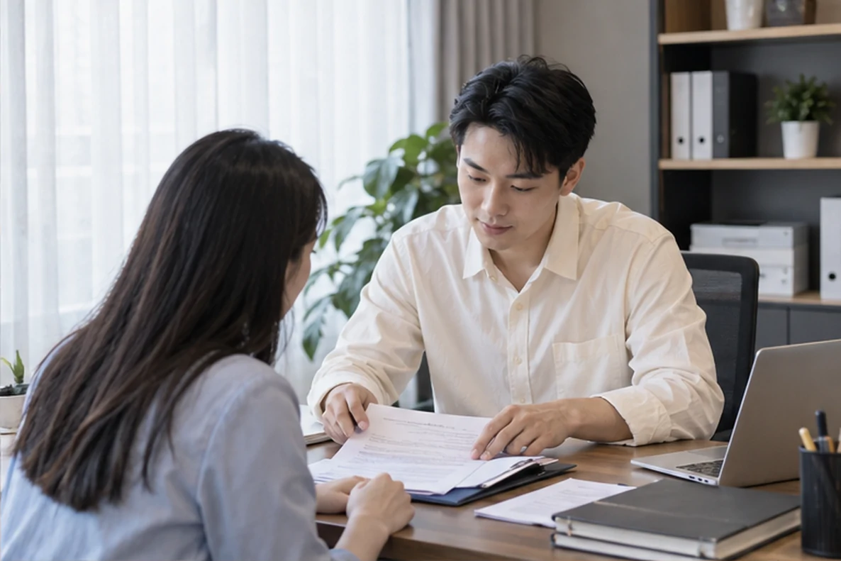 核对注册公司资料与办理事项的服务场景示意
