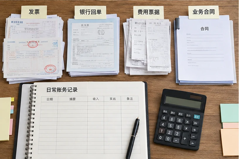 整理企业票据与日常账务资料的服务场景示意