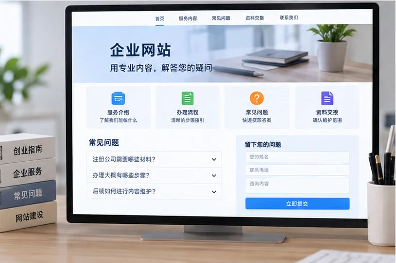 企业网站展示业务与服务信息的场景示意