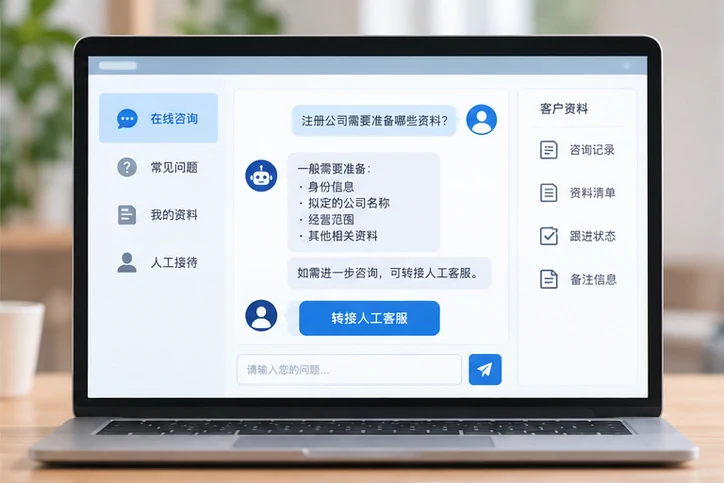 在线客服接待与咨询整理的服务场景示意