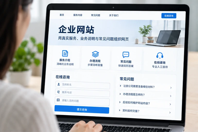 企业网站展示业务与服务信息的场景示意