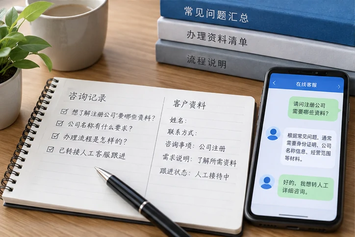 在线客服接待与咨询整理的服务场景示意