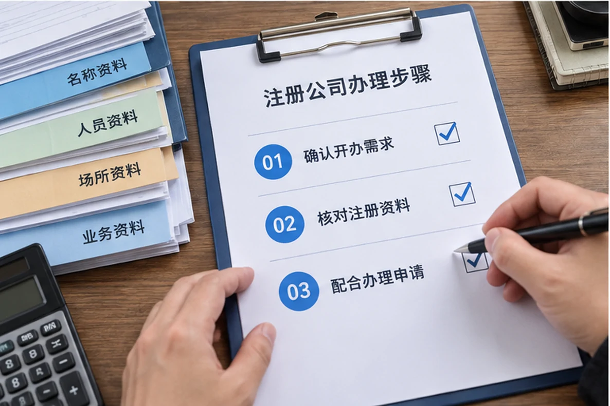 核对注册公司资料与办理事项的服务场景示意