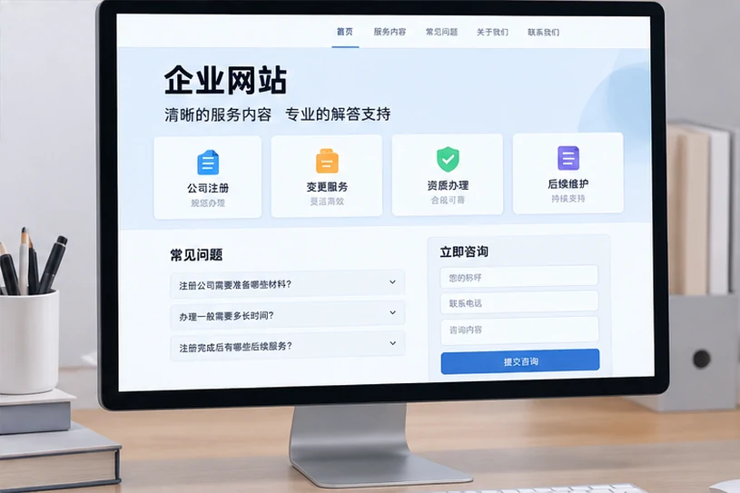 企业网站展示业务与服务信息的场景示意