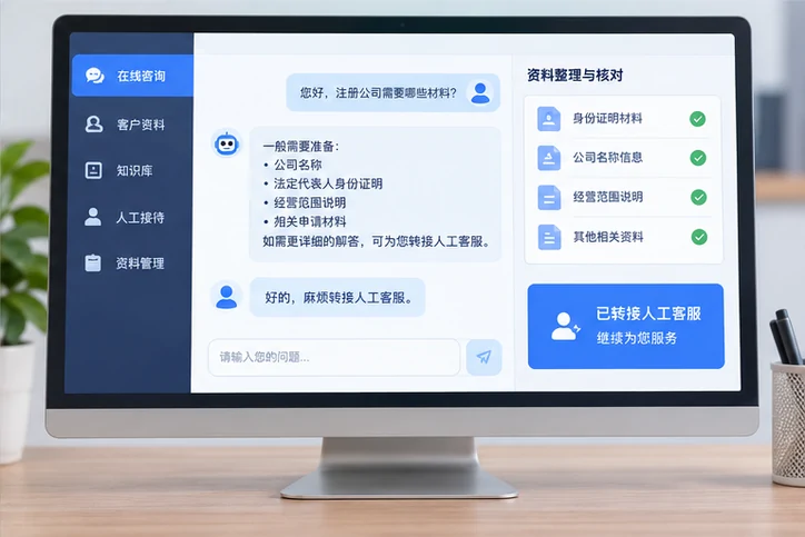在线客服接待与咨询整理的服务场景示意