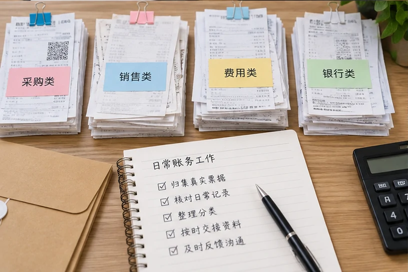 整理企业票据与日常账务资料的服务场景示意