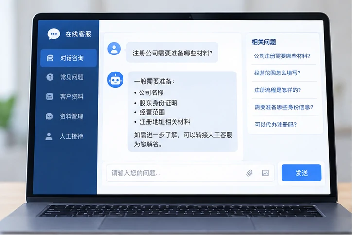 在线客服接待与咨询整理的服务场景示意