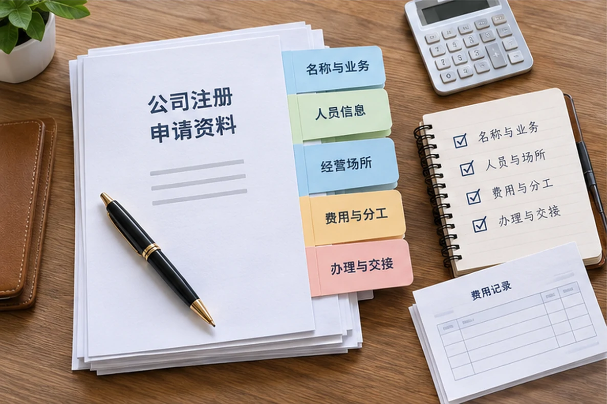 核对注册公司资料与办理事项的服务场景示意