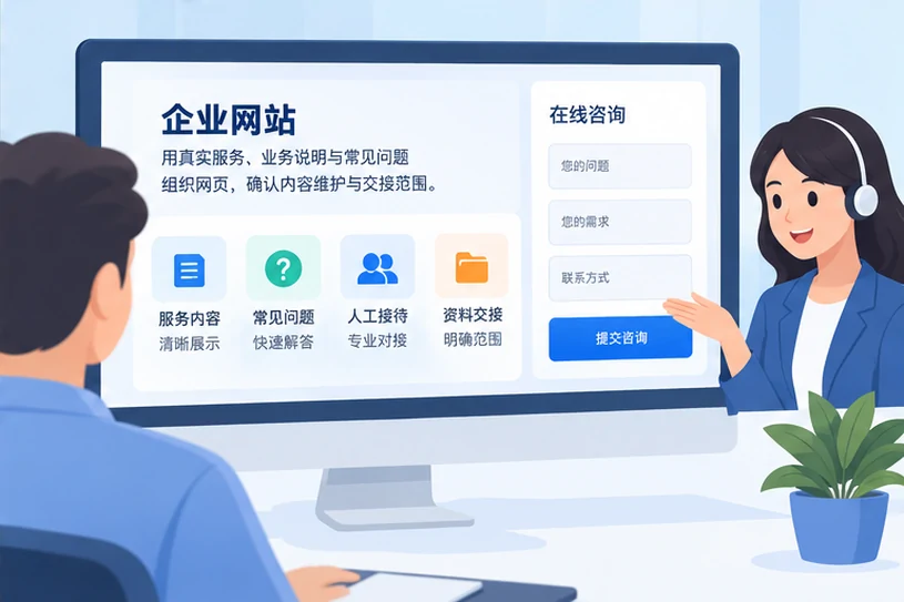 企业网站展示业务与服务信息的场景示意