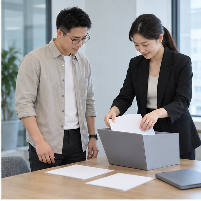 核对注册公司资料与办理事项的服务场景示意
