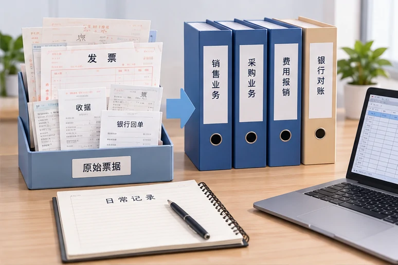 整理企业票据与日常账务资料的服务场景示意