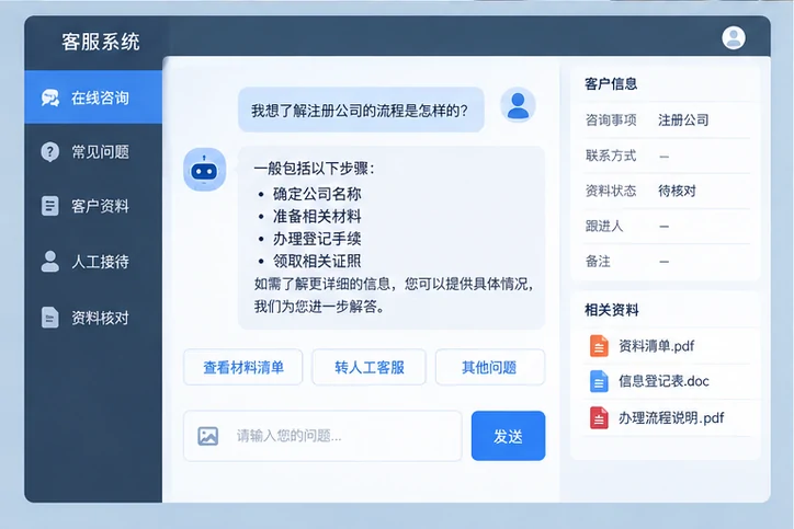 在线客服接待与咨询整理的服务场景示意