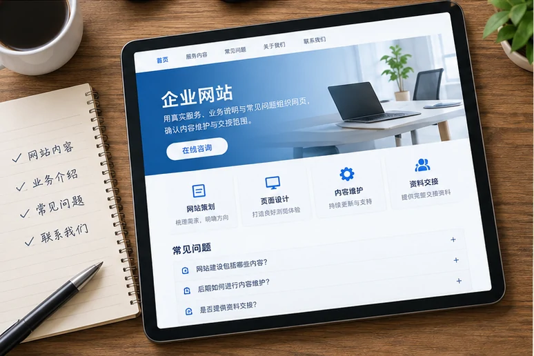 企业网站展示业务与服务信息的场景示意