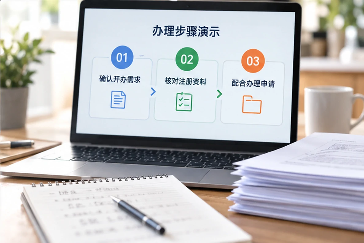 核对注册公司资料与办理事项的服务场景示意