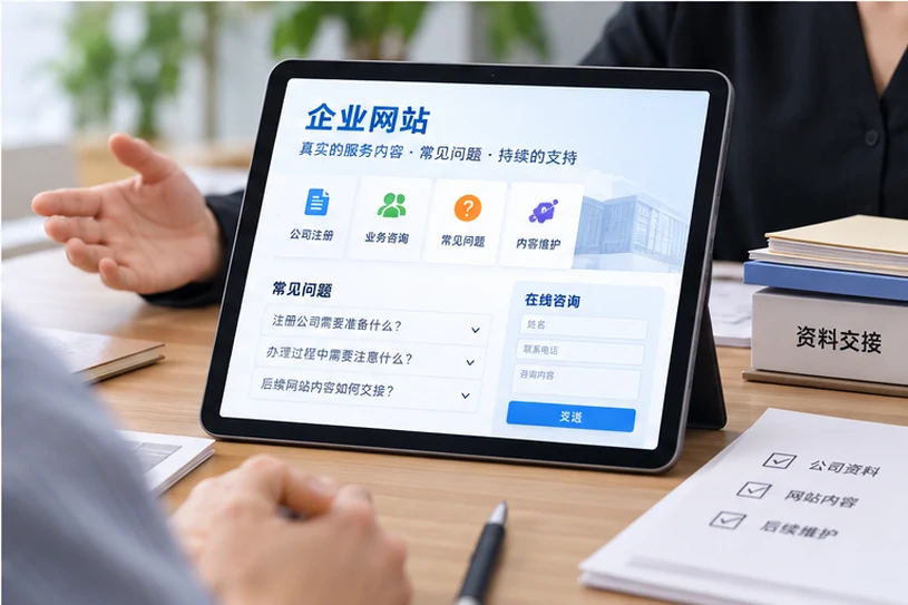 企业网站展示业务与服务信息的场景示意