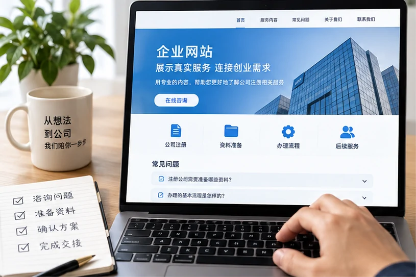 企业网站展示业务与服务信息的场景示意