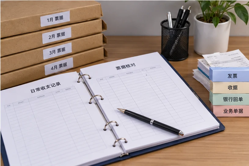 整理企业票据与日常账务资料的服务场景示意