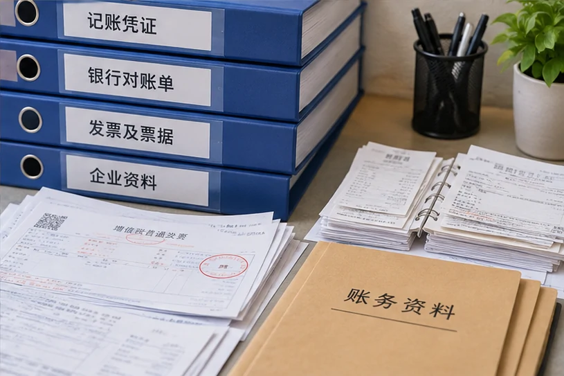 整理企业票据与日常账务资料的服务场景示意