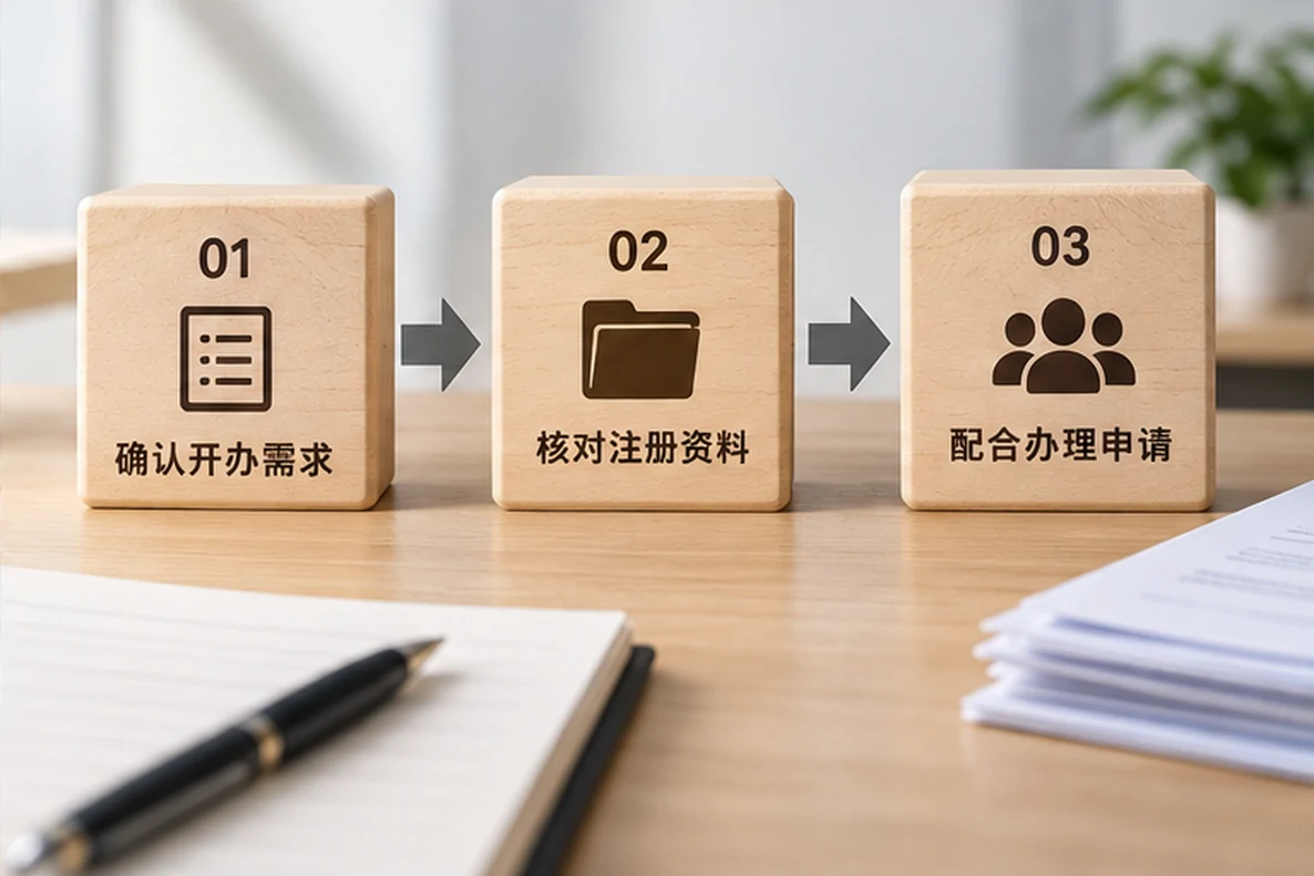 核对注册公司资料与办理事项的服务场景示意
