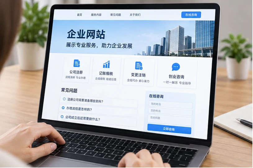 企业网站展示业务与服务信息的场景示意