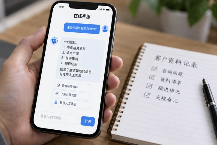 在线客服接待与咨询整理的服务场景示意