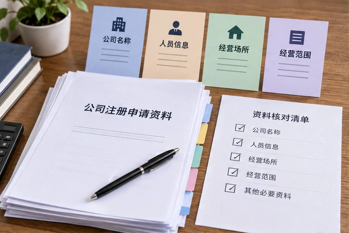 核对注册公司资料与办理事项的服务场景示意