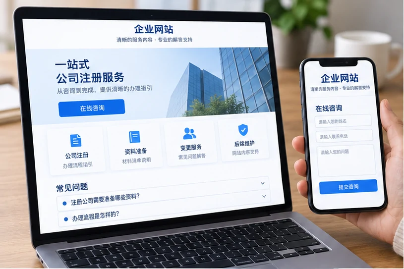 企业网站展示业务与服务信息的场景示意