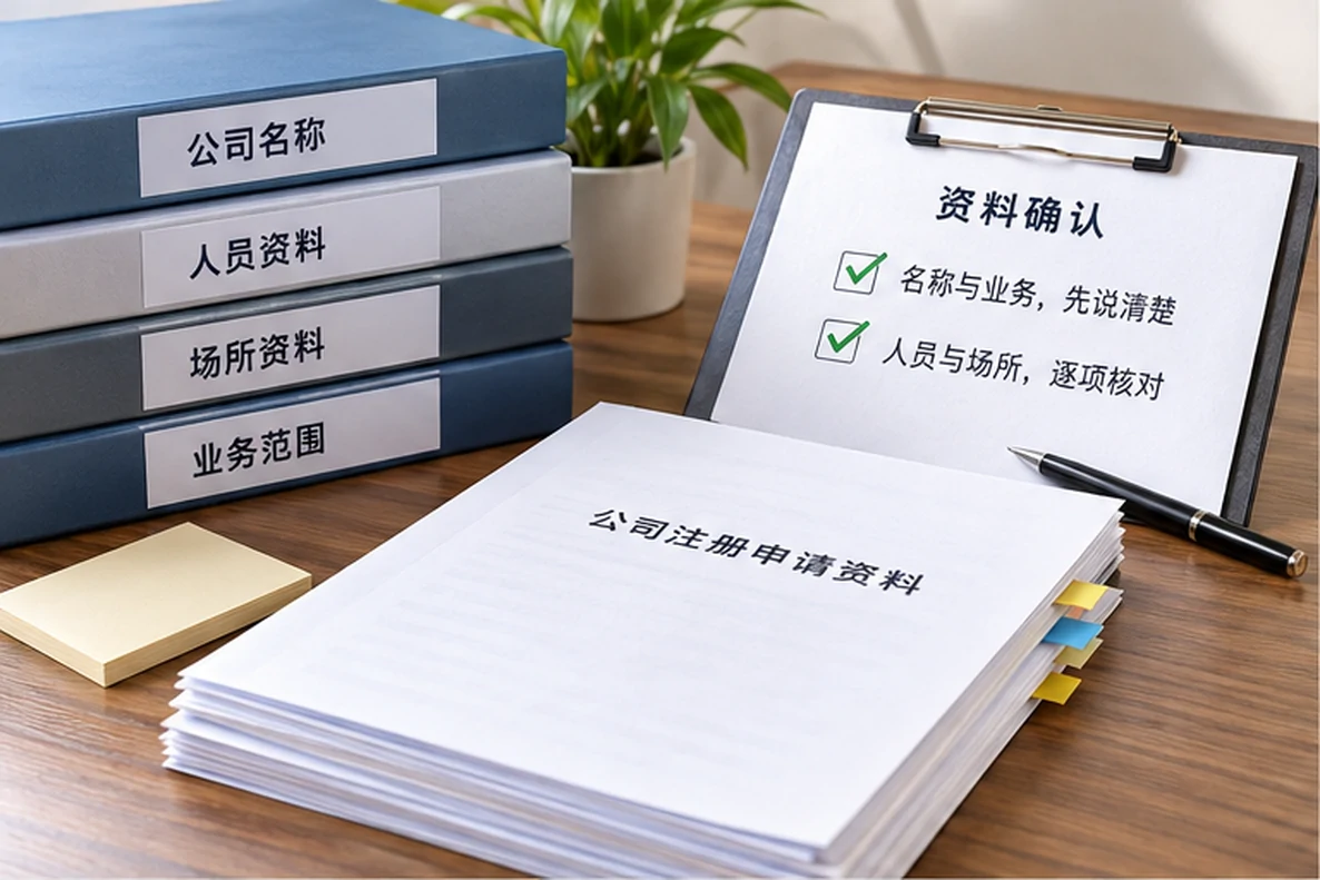 核对注册公司资料与办理事项的服务场景示意