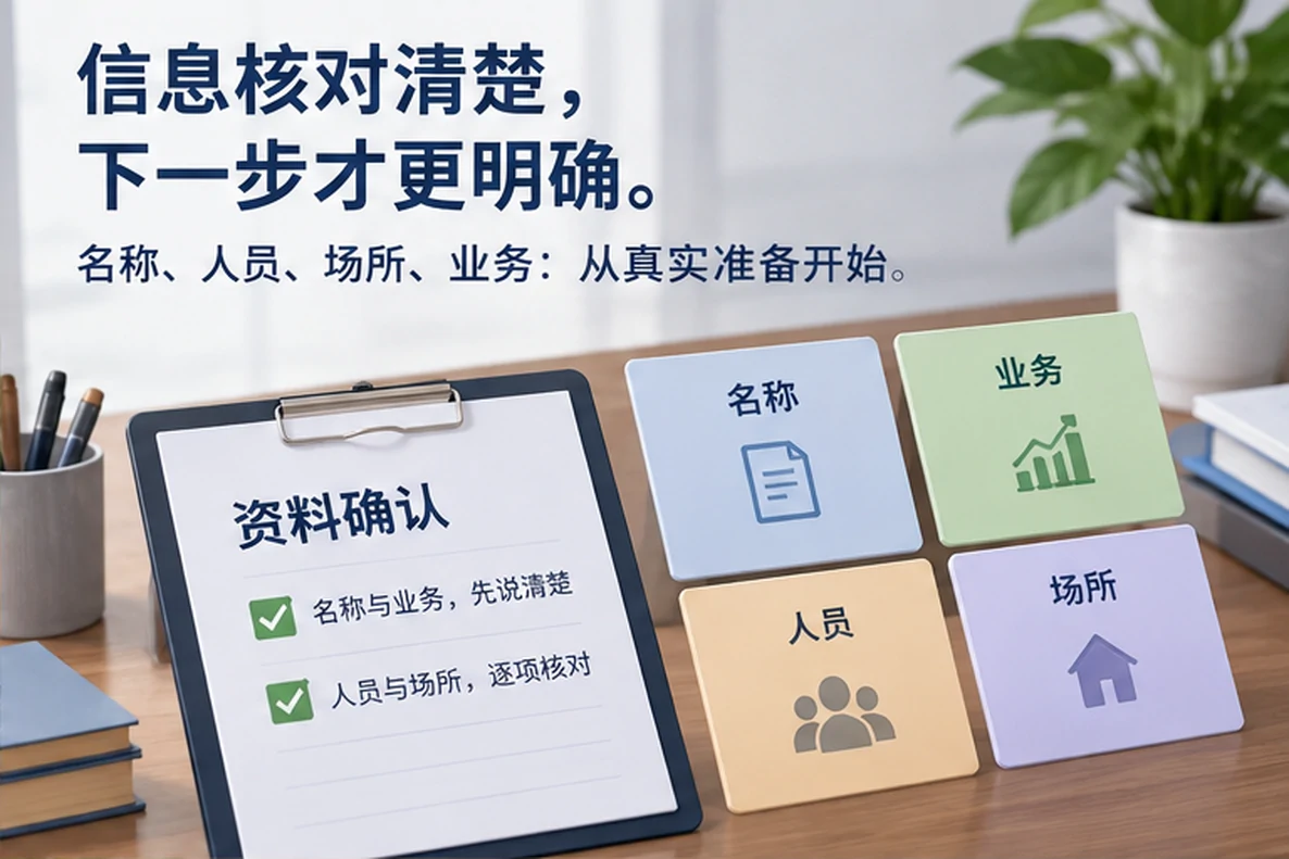 核对注册公司资料与办理事项的服务场景示意