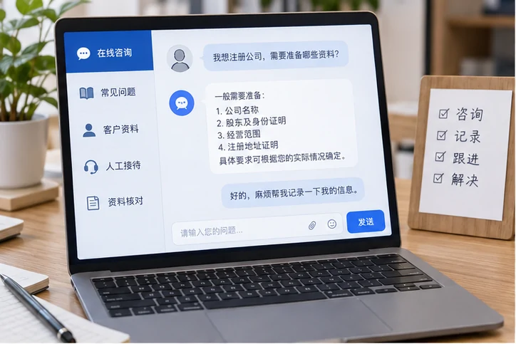 在线客服接待与咨询整理的服务场景示意
