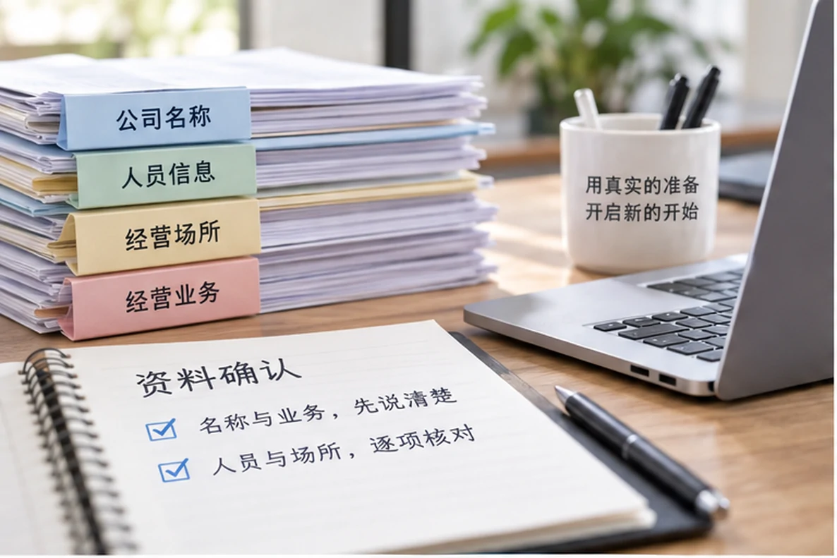 核对注册公司资料与办理事项的服务场景示意