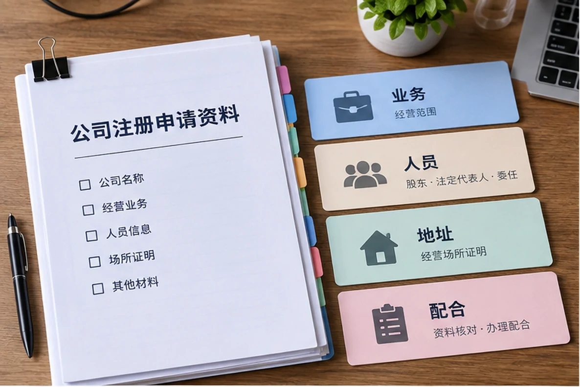 核对注册公司资料与办理事项的服务场景示意