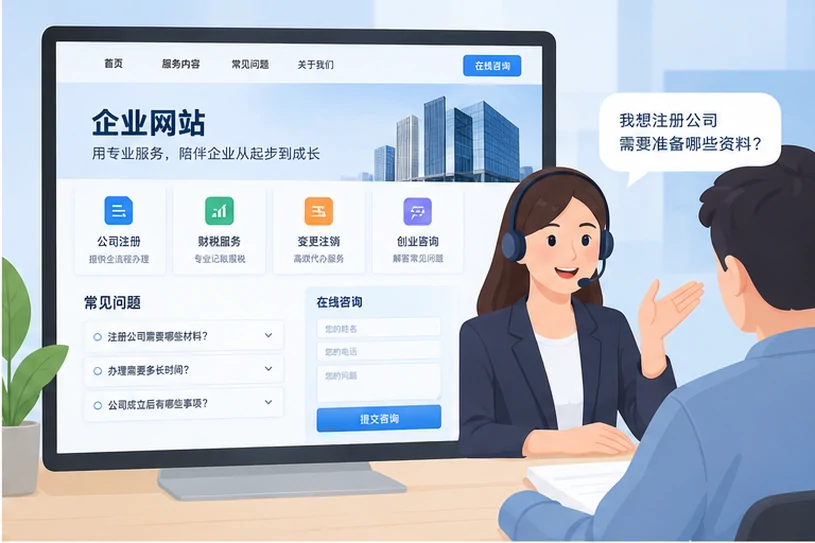 企业网站展示业务与服务信息的场景示意