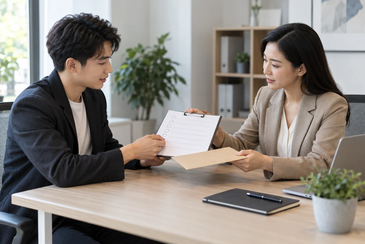 核对注册公司资料与办理事项的服务场景示意
