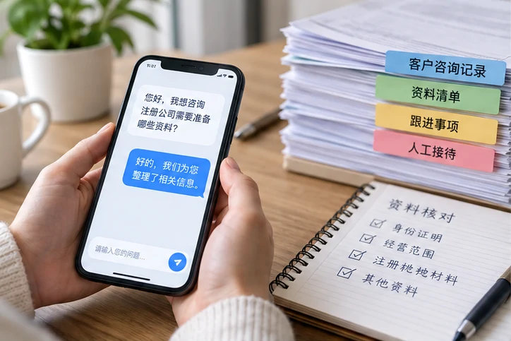 在线客服接待与咨询整理的服务场景示意