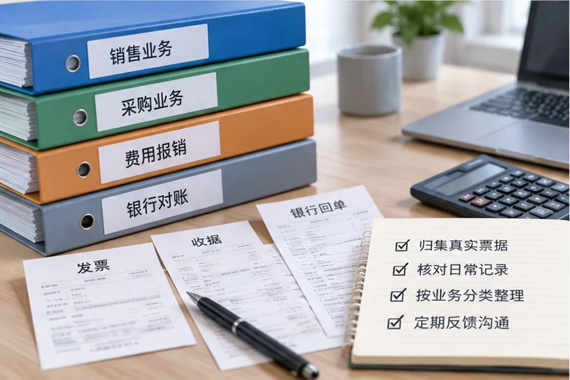 整理企业票据与日常账务资料的服务场景示意