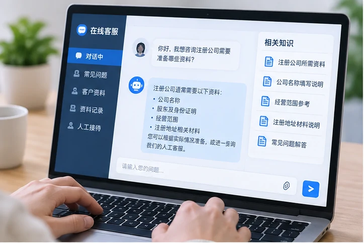 在线客服接待与咨询整理的服务场景示意
