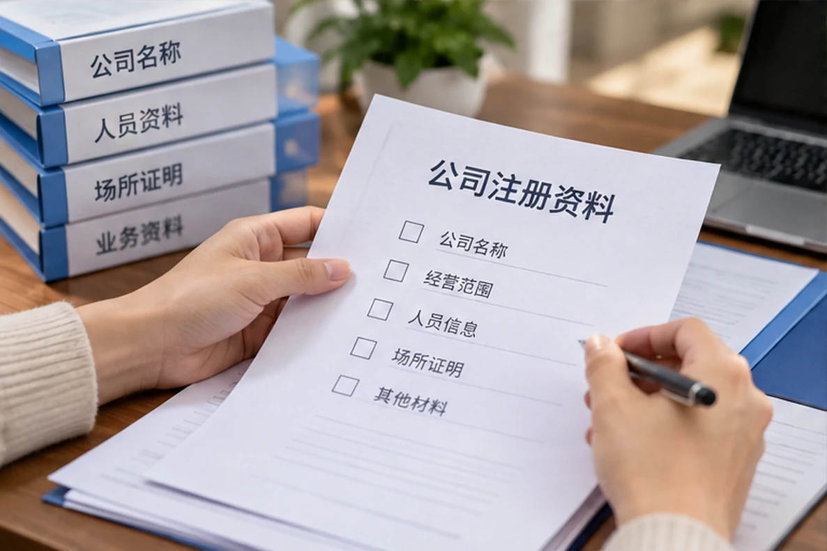 核对注册公司资料与办理事项的服务场景示意