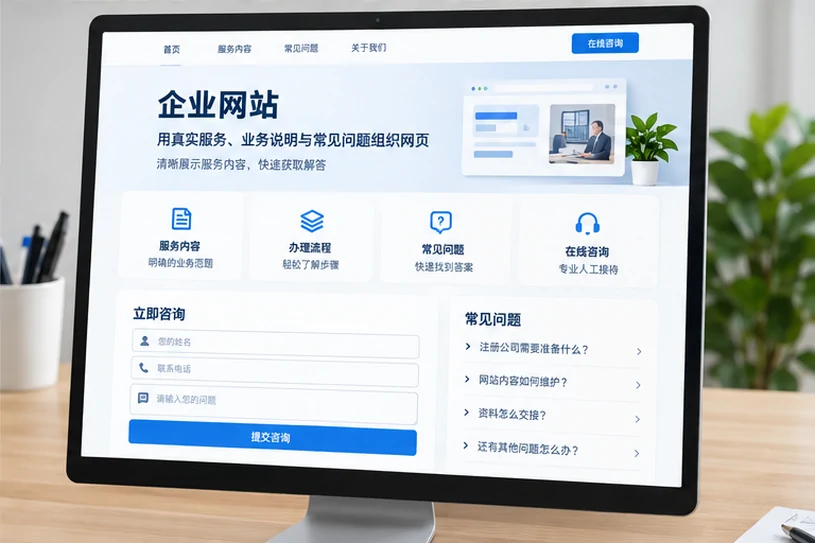 企业网站展示业务与服务信息的场景示意