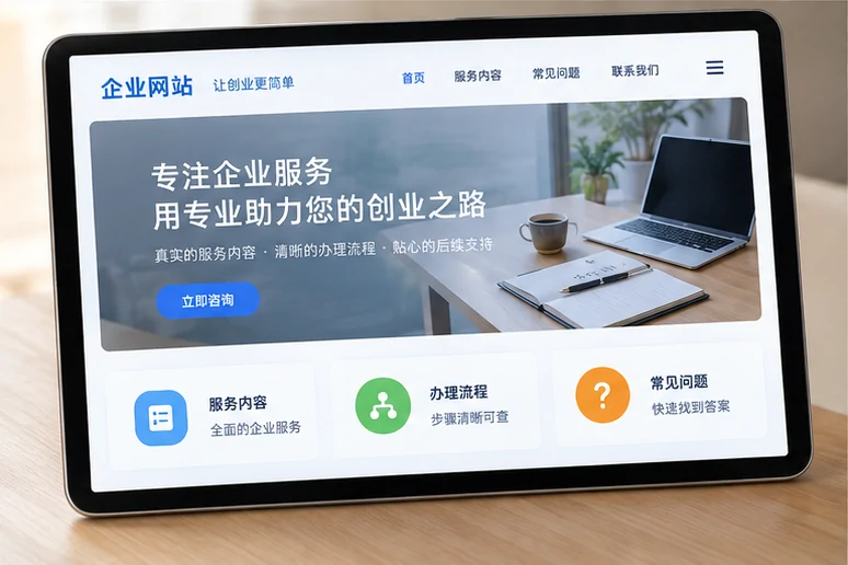 企业网站展示业务与服务信息的场景示意