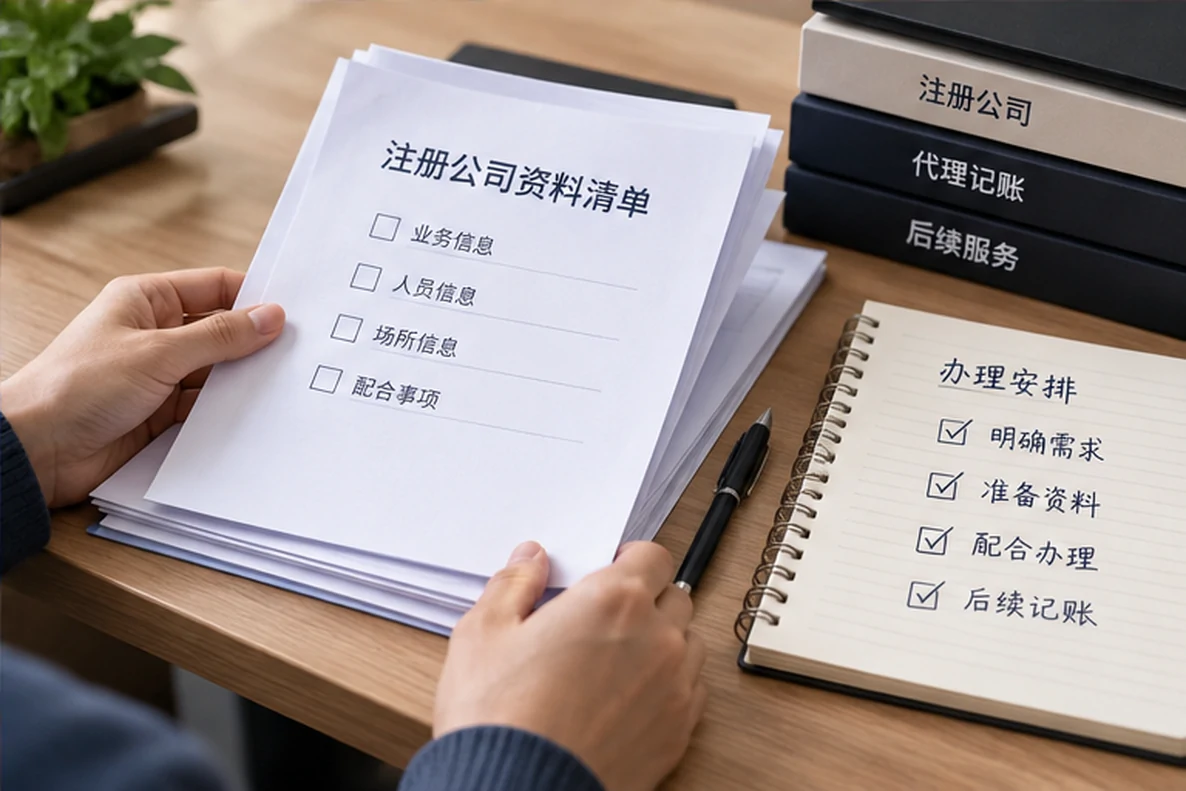 核对注册公司资料与办理事项的服务场景示意