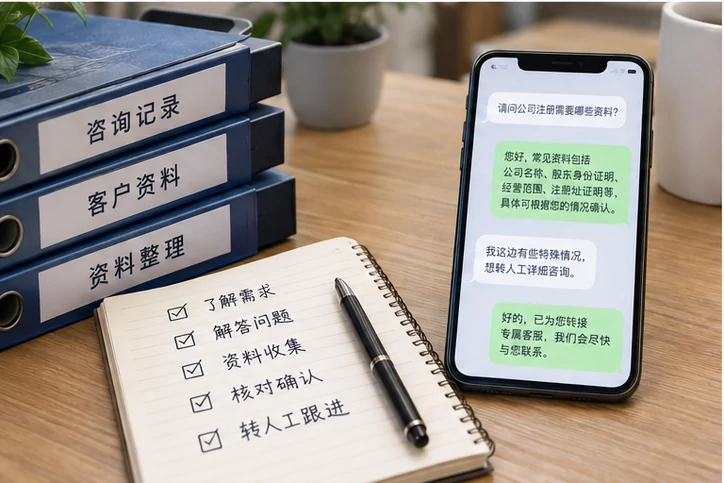 在线客服接待与咨询整理的服务场景示意